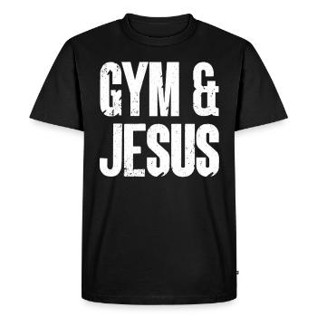 Gym et Jesus Christian Workout Sport Jésus - T-shirt Premium bio Homme - noir - Devant - Nico (187cm)