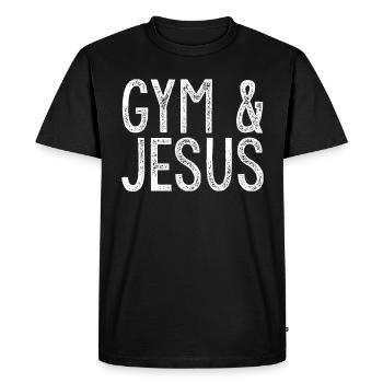 Gym et Jesus Christian Workout Sport Jésus - T-shirt Premium bio Homme - noir - Devant - Nico (187cm)