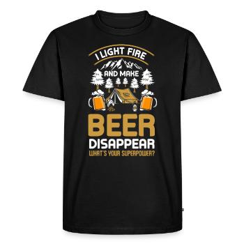 I Light Fires And Make Beer Disappear Camping - Men's Premium Organic T-Shirt - black - Front - Nico (187cm)