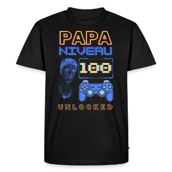 PAPA niveau 100 - T-shirt Premium bio Homme - noir - Devant - Nico (187cm)