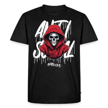 Anti Social Skull in Hoodie I W - Men's Premium Organic T-Shirt - black - Front - Nico (187cm)