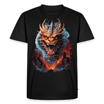 DRAGON MIDNIGHT BLAZE : LA VILLE EN FLAMMES ET EN RAVAGES - T-shirt Premium bio Homme - noir - Devant - Nico (187cm)