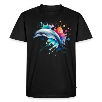 Vibrant dolphin in watercolor ,ocean - Men's Premium Organic T-Shirt - black - Front - Nico (187cm)