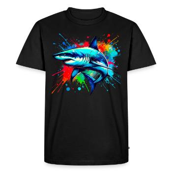Requin en aquarelle coloré - T-shirt Premium bio Homme - noir - Devant - Nico (187cm)