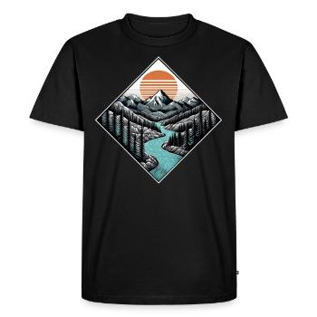 Vintage Illustration Mountains by Sunset in Forest - Men's Premium Organic T-Shirt - black - Front - Nico (187cm)