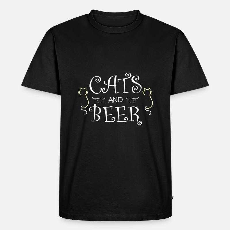 Katze und Bier - Männer Premium Bio T-Shirt - Schwarz