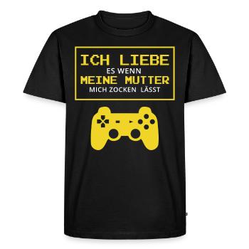 J'adore quand ma mère me laisse jouer - T-shirt Premium bio Homme - noir - Devant - Nico (187cm)