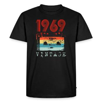 Chemise cinquantième anniversaire de 1969 Vintage Retro Cassettes - T-shirt Premium bio Homme - noir - Devant - Nico (187cm)