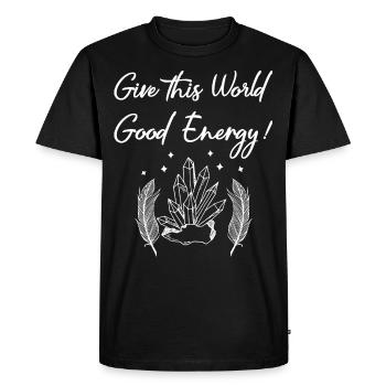 Give This World Good Energy Crystal Spirituality - Men's Premium Organic T-Shirt - black - Front - Nico (187cm)