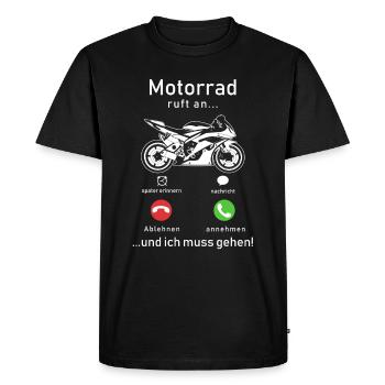 Motorrad ruft an - Männer Premium Bio T-Shirt - Schwarz - Vorne - Nico (187cm)