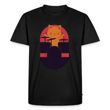 Chat jouant de la batterie drôle kit de batterie batteur cadeau - T-shirt Premium bio Homme - noir - Devant - Nico (187cm)