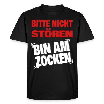 Gamer - Bitte nicht stören - Bin am Zocken - Männer Premium Bio T-Shirt - Schwarz - Vorne - Nico (187cm)