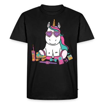 90s 80s party outfit costume unicorn - Men's Premium Organic T-Shirt - black - Front - Nico (187cm)
