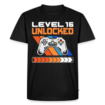 16e anniversaire Niveau 16 Débloqué 16 ans - T-shirt Premium bio Homme - noir - Devant - Nico (187cm)