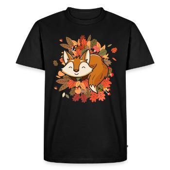 Mignon renard automne feuilles Les amoureux du renard - T-shirt Premium bio Homme - noir - Devant - Nico (187cm)