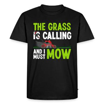 L'herbe m'appelle, je dois tondre un jardinier drôle - T-shirt Premium bio Homme - noir - Devant - Nico (187cm)