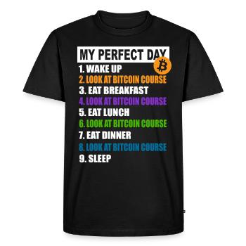My Perfect Day Bitcoin - Cryptocurrency Daily Schedule - Men's Premium Organic T-Shirt - black - Front - Nico (187cm)