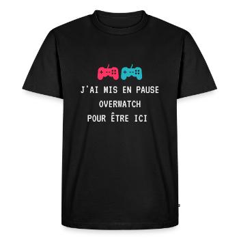 J'ai mis en pause Overwatch pour être ici. - T-shirt Premium bio Homme - noir - Devant - Nico (187cm)
