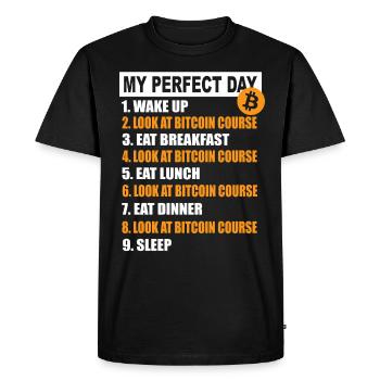 My Perfect Day Bitcoin - Cryptocurrency Daily Schedule - Men's Premium Organic T-Shirt - black - Front - Nico (187cm)
