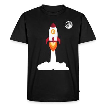 Bitcoin fusée Lune - crypto-monnaie Bitcoins - T-shirt Premium bio Homme - noir - Devant - Nico (187cm)