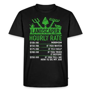 Paysagiste - Jardinier Salaire horaire Drôle - T-shirt Premium bio Homme - noir - Devant - Nico (187cm)