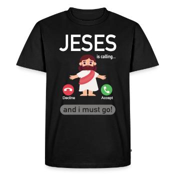 Jeses Is Calling - Phone Call From Jesus Joke - Men's Premium Organic T-Shirt - black - Front - Nico (187cm)