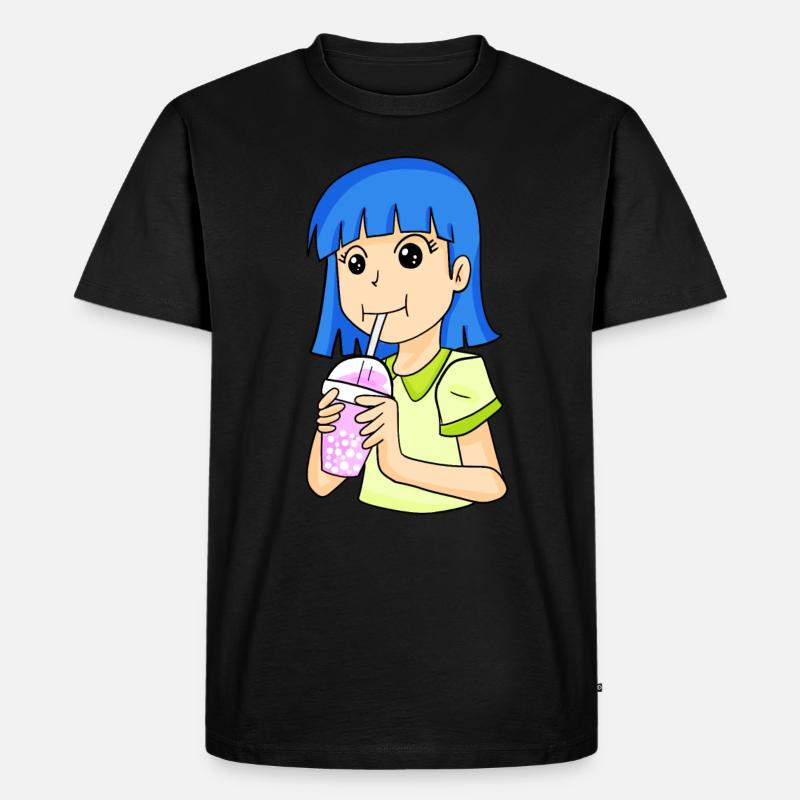 Anime Mädchen mit bubble tea - Männer Premium Bio T-Shirt - Schwarz