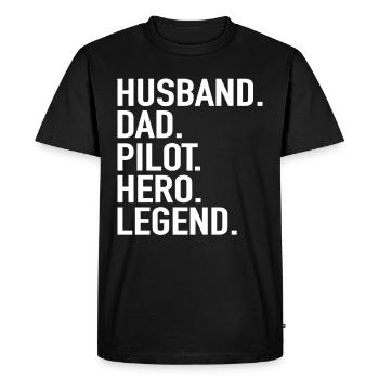 Husband Dad Pilote Hero Legend - Pilote de l’avion Papa - T-shirt Premium bio Homme - noir - Devant - Nico (187cm)