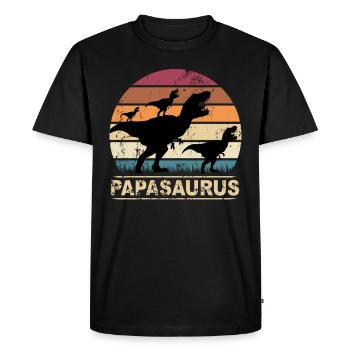 Papasaurus Dinosaurier Vater von 3 Kinder - Männer Premium Bio T-Shirt - Schwarz - Vorne - Nico (187cm)