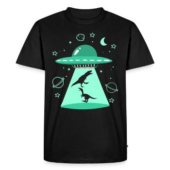 Dinos et extraterrestres dans l’OVNI - T-shirt Premium bio Homme - noir - Devant - Nico (187cm)