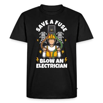 Save a Fuse Blow an Electrician - Men's Premium Organic T-Shirt - black - Front - Nico (187cm)