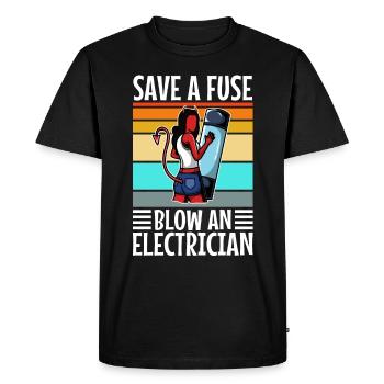 Save a Fuse Blow an Electrician - Men's Premium Organic T-Shirt - black - Front - Nico (187cm)