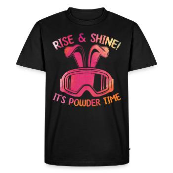 Skiers SkiIng Rise & Shine It's Powder Time - Men's Premium Organic T-Shirt - black - Front - Nico (187cm)