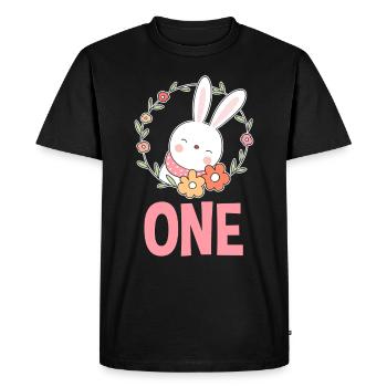 1er anniversaire Fille 1 an Lapin Lapin - T-shirt Premium bio Homme - noir - Devant - Nico (187cm)