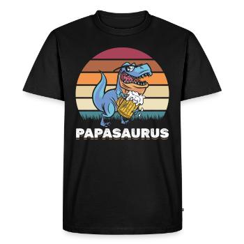 Papasaurus Papa Dinosaur Papa Dino Father's Day - Men's Premium Organic T-Shirt - black - Front - Nico (187cm)