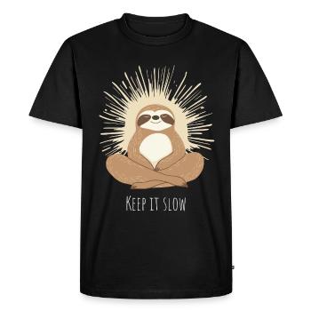 Keep It Slow – Relaxed Sloth Meditation-en - Men's Premium Organic T-Shirt - black - Front - Nico (187cm)