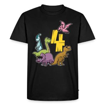 Anniversaire de dino âgé de 4 ans - T-shirt Premium bio Homme - noir - Devant - Nico (187cm)