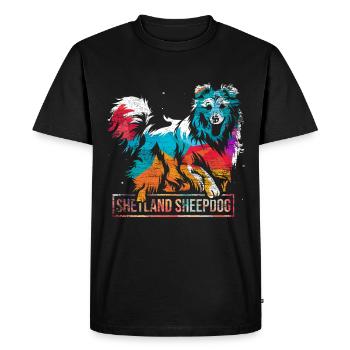 Shetland Shepherd Gift - Men's Premium Organic T-Shirt - black - Front - Nico (187cm)