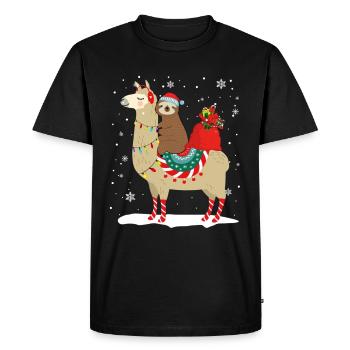 Christmas sloth on a llama - Men's Premium Organic T-Shirt - black - Front - Nico (187cm)