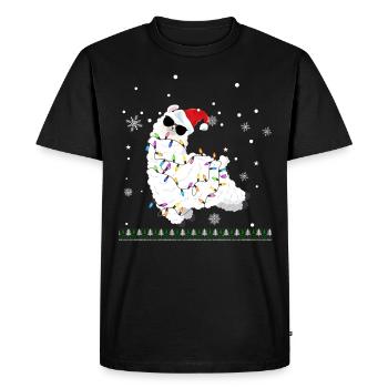 Lama avec chapeau de Noël et guirlandes lumineuses - T-shirt Premium bio Homme - noir - Devant - Nico (187cm)