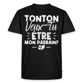 Tonton Veux tu être Mon Parrain? - T-shirt Premium bio Homme - noir - Devant - Nico (187cm)