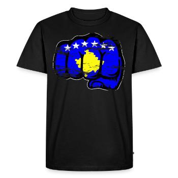 Poing de la main du drapeau du Kosovo utilisé - T-shirt Premium bio Homme - noir - Devant - Nico (187cm)