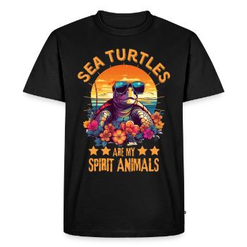 Sea turtle with sunglasses on the beach - Men's Premium Organic T-Shirt - black - Front - Nico (187cm)