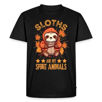 Drôle de paresseux avec des feuilles d’automne - T-shirt Premium bio Homme - noir - Devant - Nico (187cm)