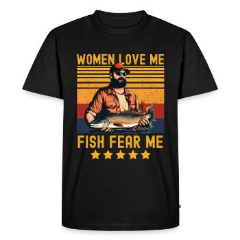 Drôle de pêcheur disant rétro - T-shirt Premium bio Homme - noir - Devant - Nico (187cm)