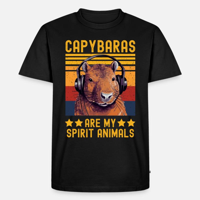 Capybara mit Kopfhörer retro - Männer Premium Bio T-Shirt - Schwarz