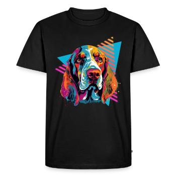 Basset Hound 80s Style - T-shirt Premium bio Homme - noir - Devant - Nico (187cm)