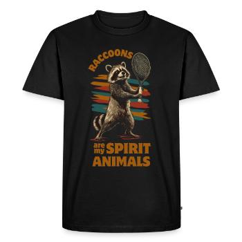 Raton laveur jouant au tennis - T-shirt Premium bio Homme - noir - Devant - Nico (187cm)
