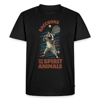 Raton laveur jouant au tennis - T-shirt Premium bio Homme - noir - Devant - Nico (187cm)