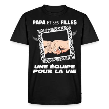 Papa et ses deux filles, la team de reve - T-shirt Premium bio Homme - noir - Devant - Nico (187cm)
